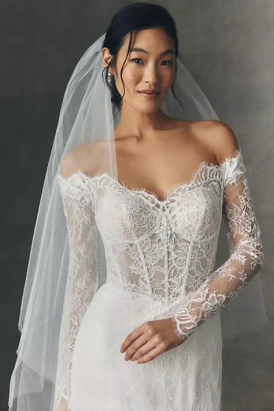 Pronovias X Anthropologie Weddings Clean Chapel Veil With Blusher In White