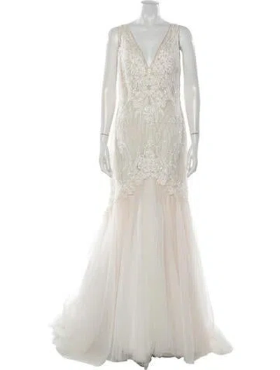 Pre-owned Pronovias X Ashley Graham Long Dress In Neutrals