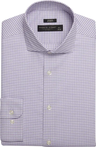 Pronto Uomo Big & Tall Men's Modern Fit Grid Spread Collar Dress Shirt In Blue