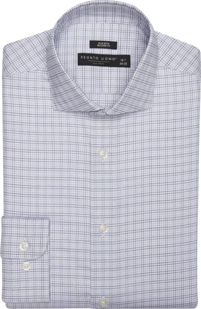 Pronto Uomo Big & Tall Men's Modern Fit Multi Plaid Spread Collar Dress Shirt In Blue