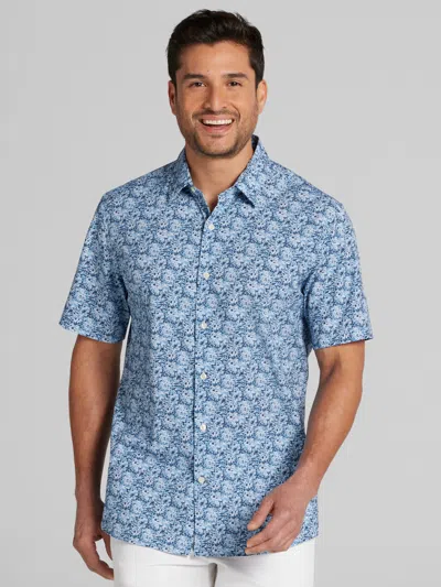Pronto Uomo Big & Tall Men's Modern Fit Short Sleeve 4-way Stretch Button Up Shirt In Blue