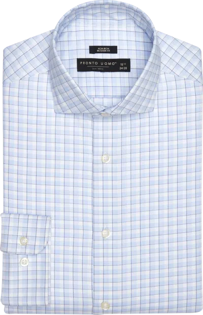 Pronto Uomo Big & Tall Men's Modern Fit Tonal Plaid Spread Collar Dress Shirt In Blue