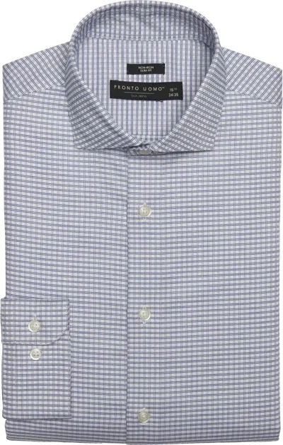 Pronto Uomo Slim Fit Grid Spread Collar Dress Shirt In Gray