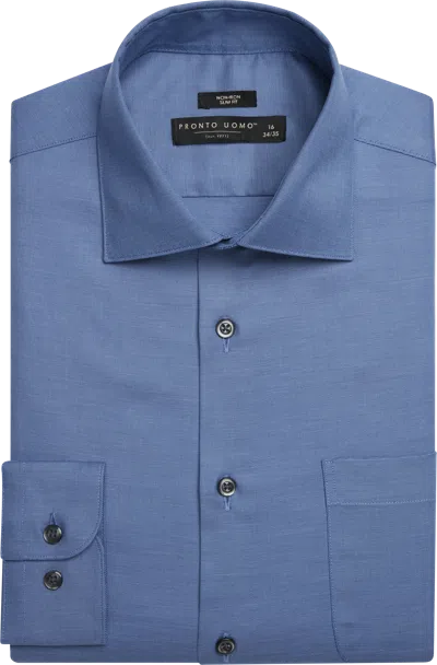 Pronto Uomo Big & Tall Men's Slim Fit Solid Sharkskin Dress Shirt In Blue