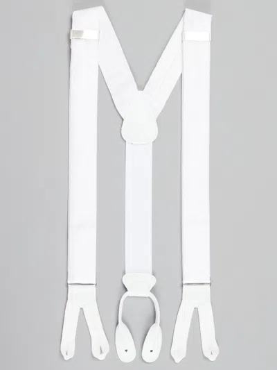 Pronto Uomo Chevron Stripe Silk Suspenders In White