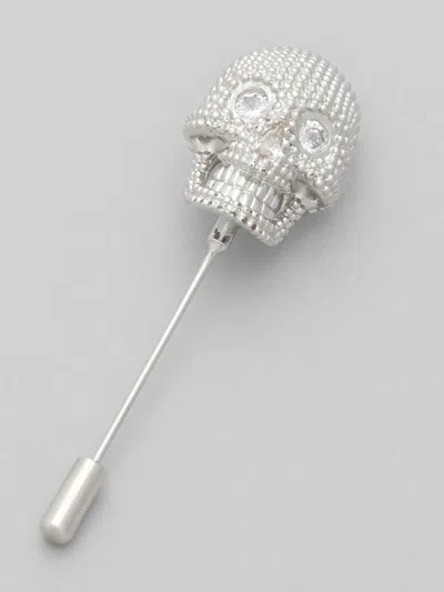 Pronto Uomo Crystal Skull Lapel Pin In Metallic