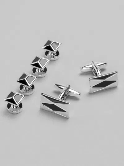 Pronto Uomo Deco Cufflink & Stud Set In Metallic