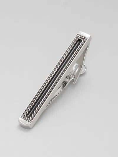 Pronto Uomo Enamel Chain Border Tie Bar In Silver