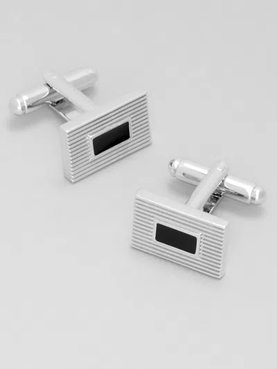 Pronto Uomo Enamel Rectangular Grooved Cufflinks In Gray