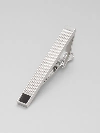 Pronto Uomo Enamel Tipped Grooved Tie Bar In Black