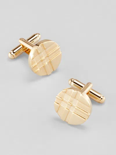 Pronto Uomo Etched Plaid Round Cufflink And Stud Set In Gold