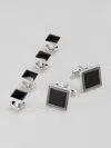 Pronto Uomo Etched Square Bead Cufflink And Stud Set In Black