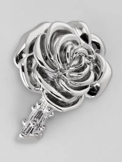 Pronto Uomo Gunmetal Rose Lapel Pin In Silver