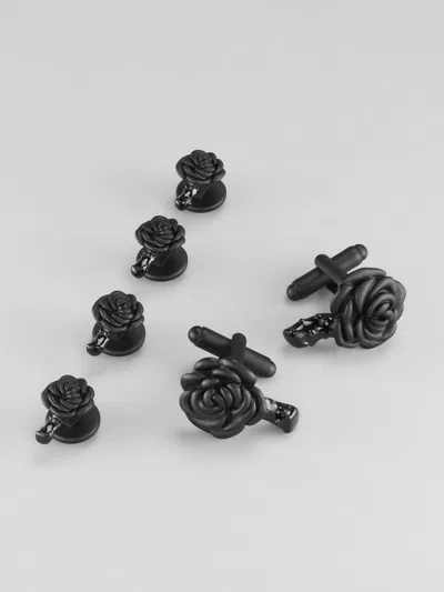Pronto Uomo Matte Black Rose Cufflink And Stud Set In Gray