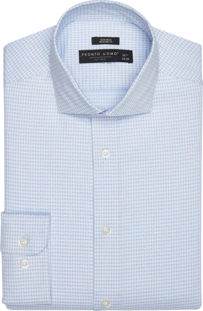 Pronto Uomo Modern Fit Check Spread Collar Dress Shirt In Blue