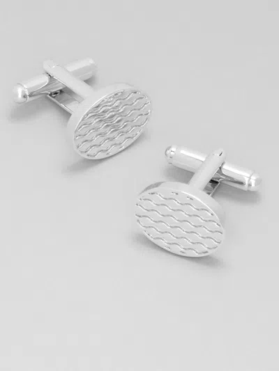 Pronto Uomo Oval Wave Cufflinks In Silver