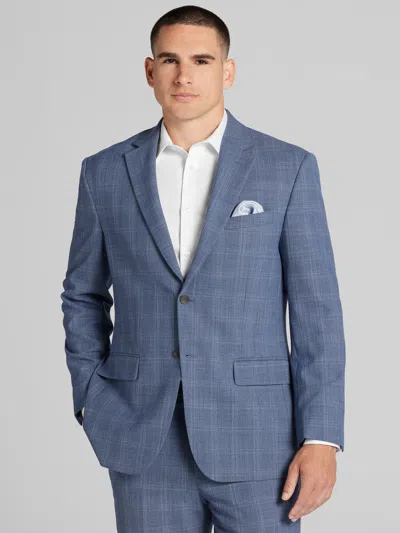 Pronto Uomo Platinum Big & Tall Men's Slim Fit Plaid Wool Blend Suit Jacket In Blue