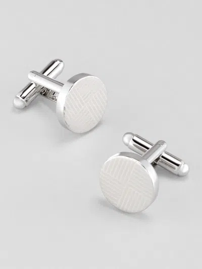 Pronto Uomo Quarter Lines Round Cufflink And Stud Set In Silver