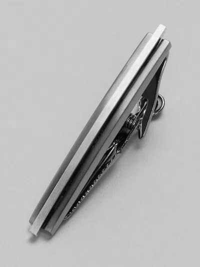 Pronto Uomo Raised Curve 2-tone Tie Bar In Gunmetal