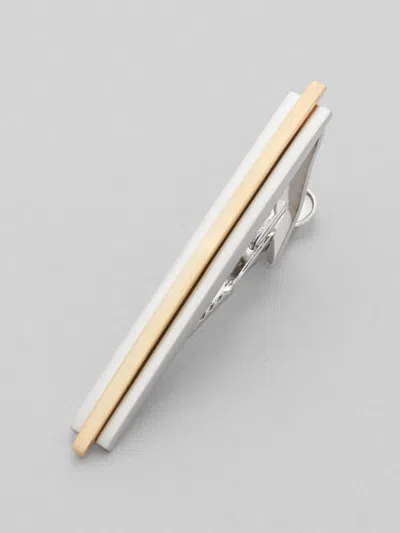 Pronto Uomo Raised Curve 2-tone Tie Bar In Silver