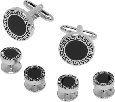 Pronto Uomo Round Engraved Cufflinks & Studs Set