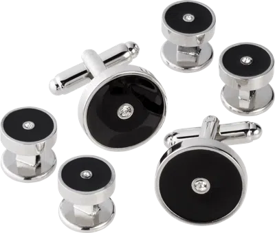Pronto Uomo Round Rhinestone Cufflinks & Studs Set
