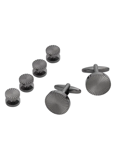 Pronto Uomo Round Spiral Gunmetal Cufflinks & Studs Set