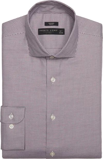 Pronto Uomo Big & Tall Men's Slim Fit Micro Check Spread Collar Dress Shirt Burgundy - Size: 18 36/37 - Only Ava In Gray
