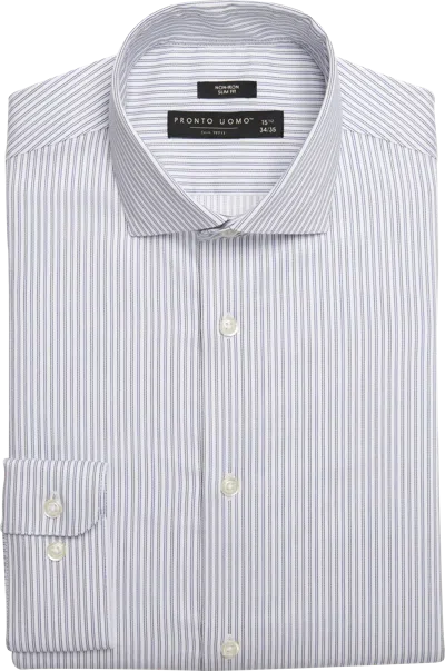Pronto Uomo Slim Fit Stripe Spread Collar Dress Shirt In Gray