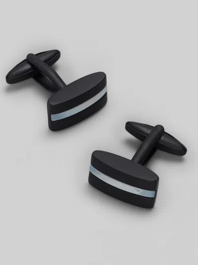 Pronto Uomo Stripe Rectangular Cufflinks In Black