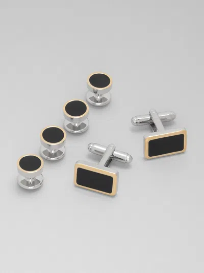 Pronto Uomo Two-tone Rectangle Cufflink & Stud Set In Gold