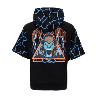 Propaganda Men's Lightweight Hooded Short Sleeve Sweatshirt Triangle Gorilla Short Hoodie Black