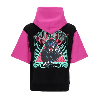Propaganda Men's Lightweight Hooded Short Sleeve Sweatshirt Triangle Panther Short Hoodie Black