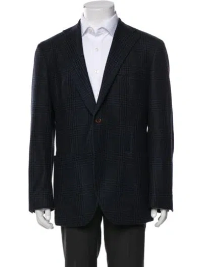 Pre-owned Proper Cloth Merino Wool Plaid Print Blazer In Blue