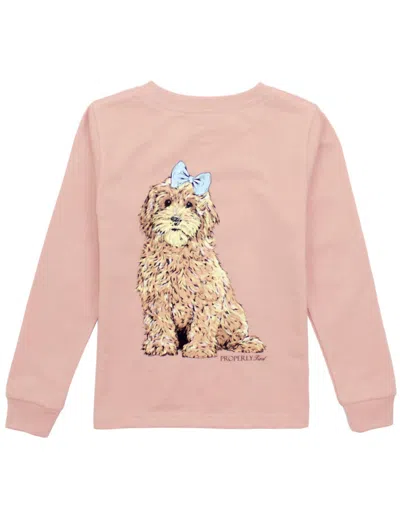 Properly Tied Kids' Girl's Goldendoodle Long Sleeve Tee In Peach In Pink