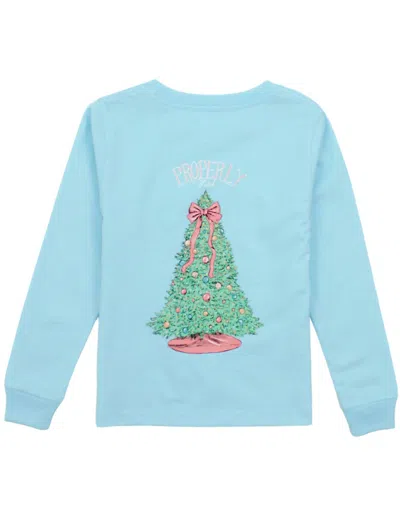 Properly Tied Kids' Girl's Merry And Bright Long Sleeve Tee In Powder Blue