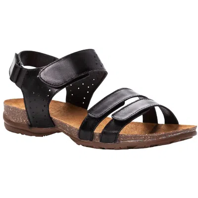 Propét Farrah Womens Leather Cork Flat Sandals In Black