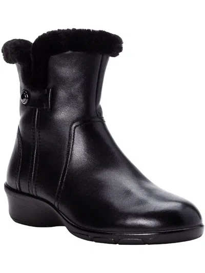 Propét Waylynn Womens Leather Mid Wedge Ankle Boots In Black