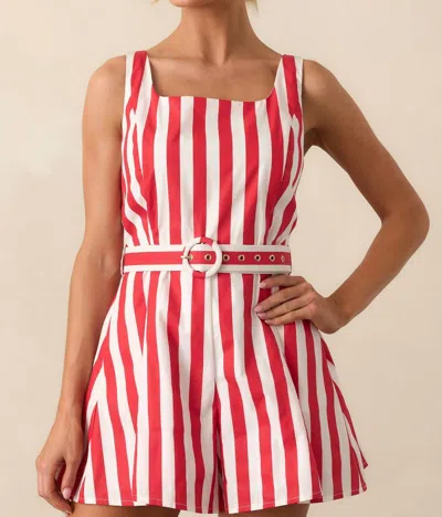 Prosperina Alessandra Cotton Romper In Cherry Red Stripe In Multi
