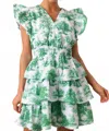 Prosperina Bridget Eden Toile Ruffle Mini Dress In Green In Green