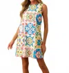 Prosperina Sicilian Tile Shift Mini Dress In Multicolor In Multi