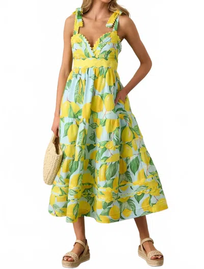 Prosperina Catarina Midi Dress In Blue Lemon In Multi