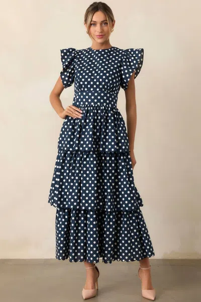 Prosperina Chelsea Polka Dot Dress In Navy In Blue