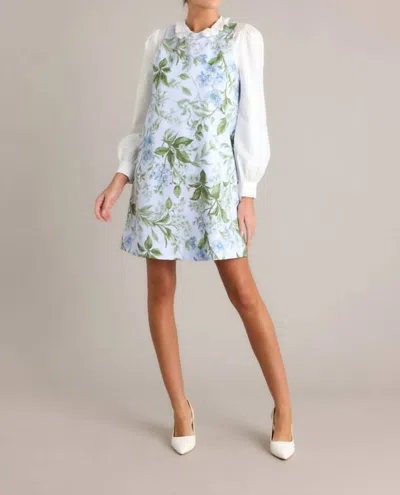 Prosperina Emily Shift Mini Dress In Blue Lilacs Botanical Print In Multi