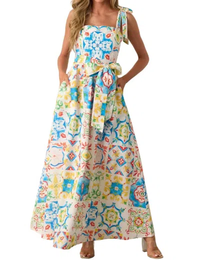 Prosperina Giovanna Maxi Dress In Blue Multi Tile Print