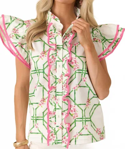 Prosperina Gracie Top In White Multi Floral