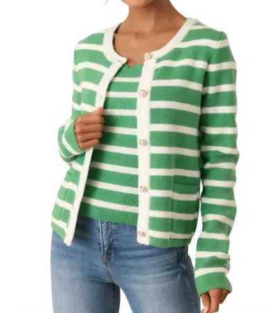 Prosperina Kennedy Cardigan In Green Tea Stripe In Multi