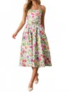 Prosperina Lauren Belted Midi Dress In Secret Garden Print In Multi