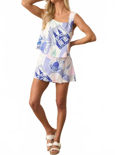 Prosperina Lola Crop Top In Passport Blue Print
