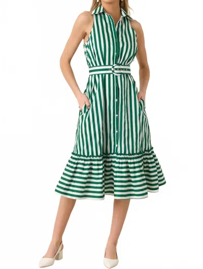 Prosperina Lourdes Stripe Cotton Midi Dress In Green In Multi